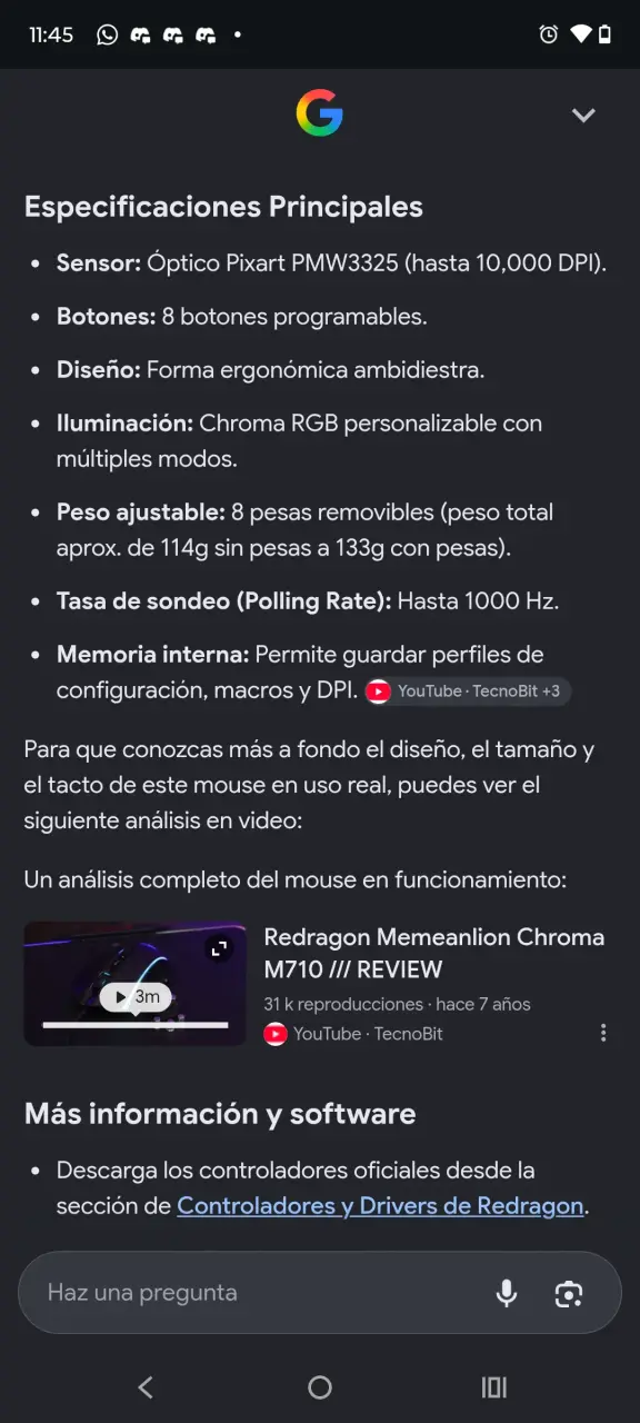 Mouse gamer Redragon con luces RGB - 5