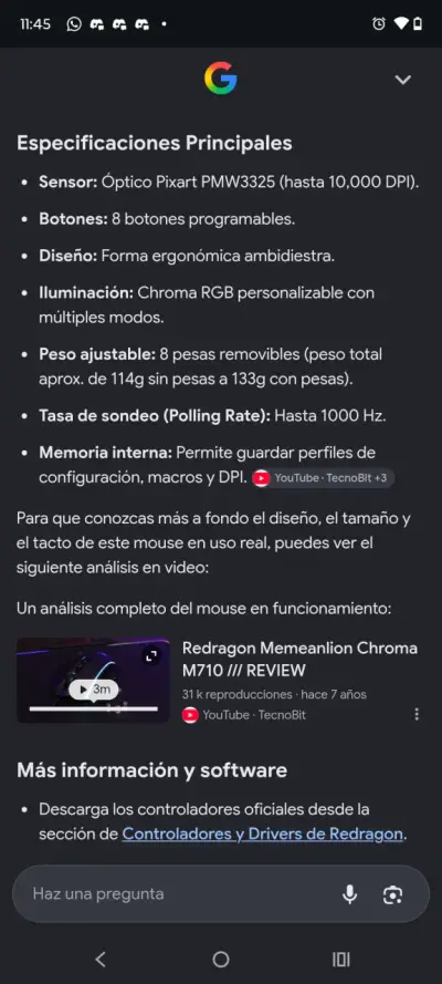 Mouse gamer Redragon con luces RGB - miniatura 5