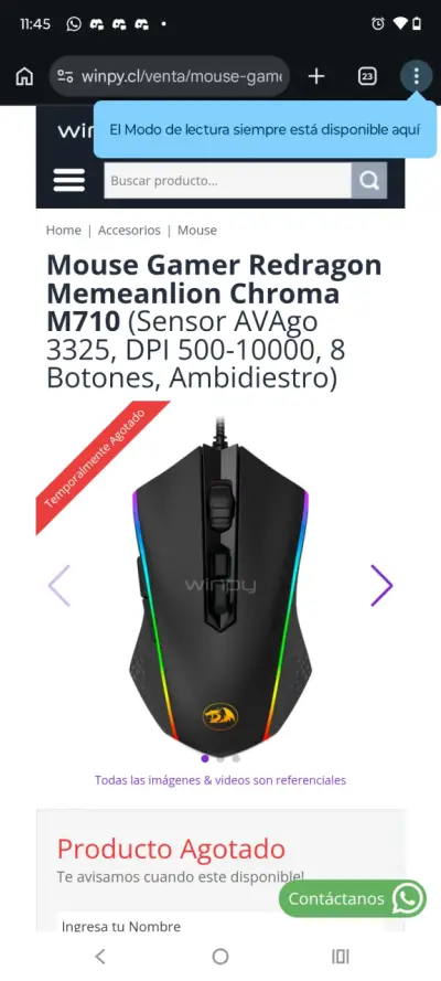 Mouse gamer Redragon con luces RGB - miniatura 6