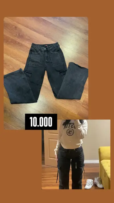 Jeans cargo negros para mujer con bolsillos - miniatura 1
