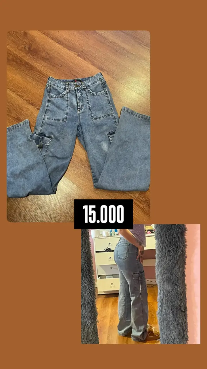 Jeans cargo negros para mujer con bolsillos - 2