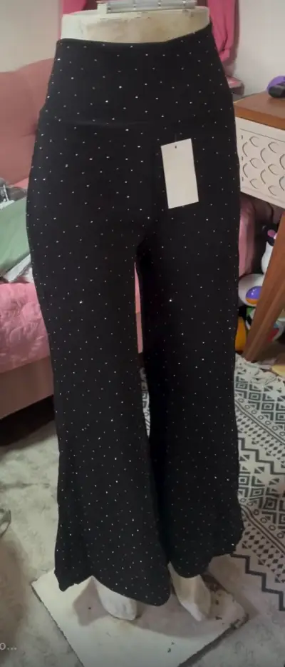 Pantalones acampanados negros con brillo - miniatura 2