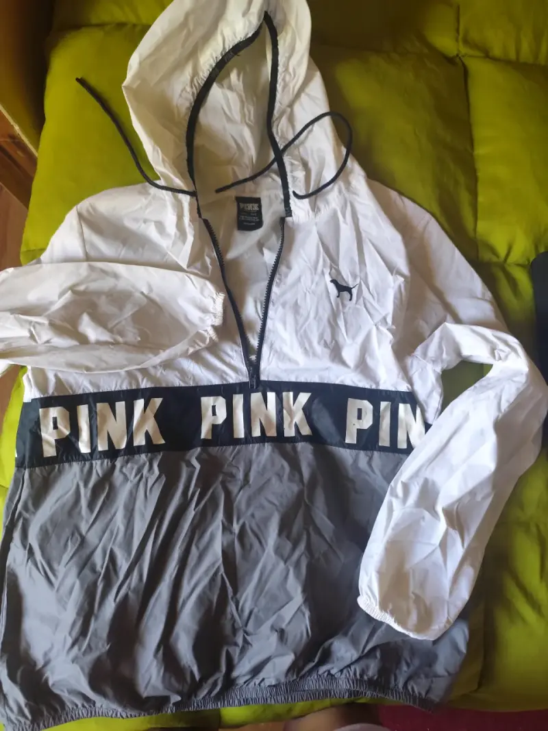 Cortaviento PINK Victoria's Secret Blanco y Gris - 1
