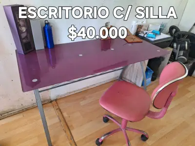 Escritorio con silla color rosa para oficina - miniatura 1