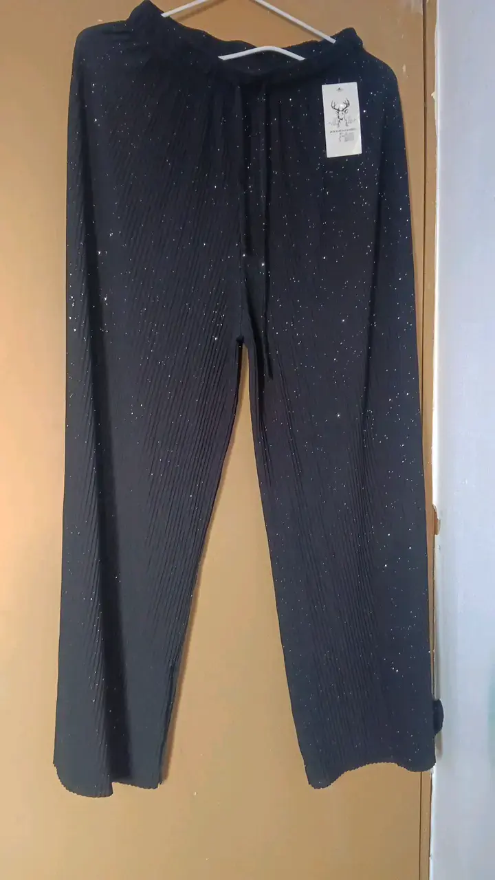 Pantalones negros plisados con brillo - 1