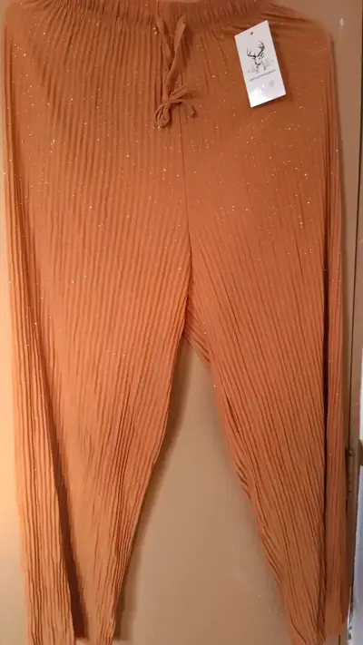 Pantalones plisados color terracota con brillo - miniatura 1