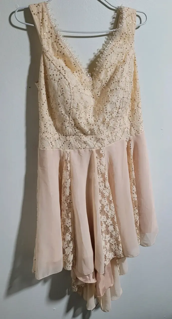 Vestido de encaje beige con lentejuelas - 1