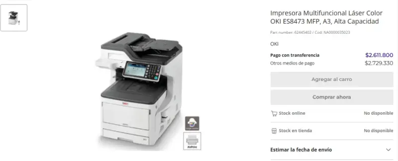 Impresora Multifuncional Láser Color OKI ES8473 MFP A3 - 1