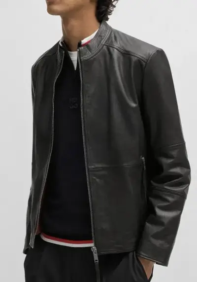 Chaqueta de cuero negra para hombre Hugo Boss - miniatura 1