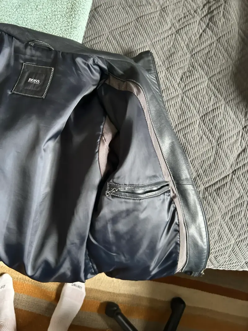 Chaqueta de cuero negra para hombre Hugo Boss - 5
