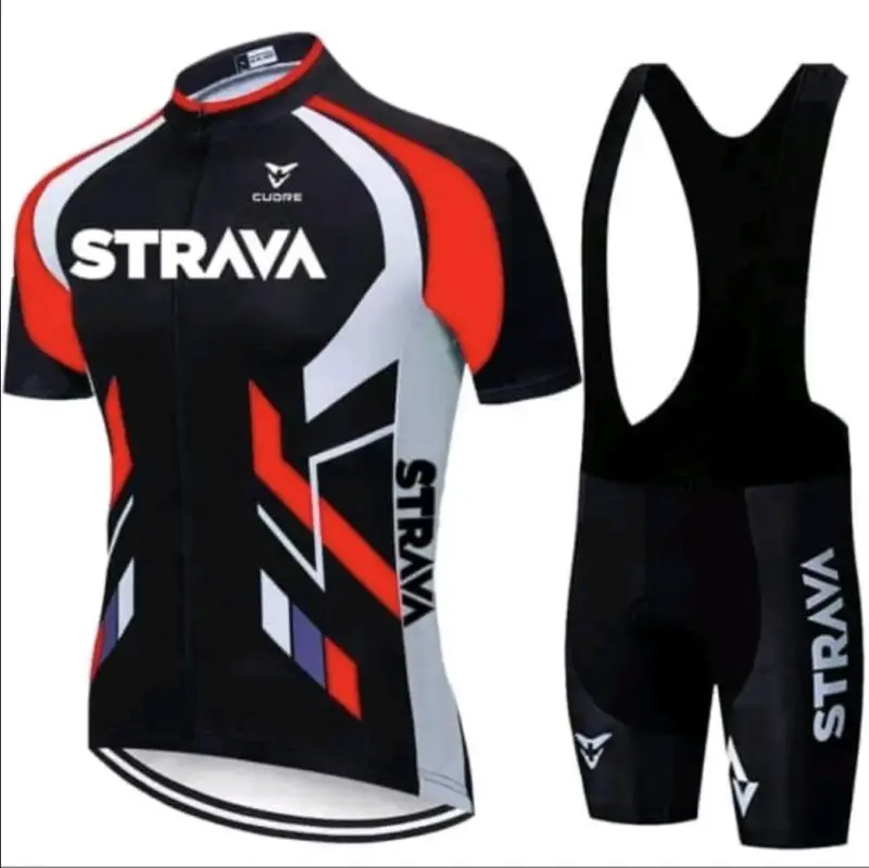 Conjunto de ciclismo Strava negro y rojo