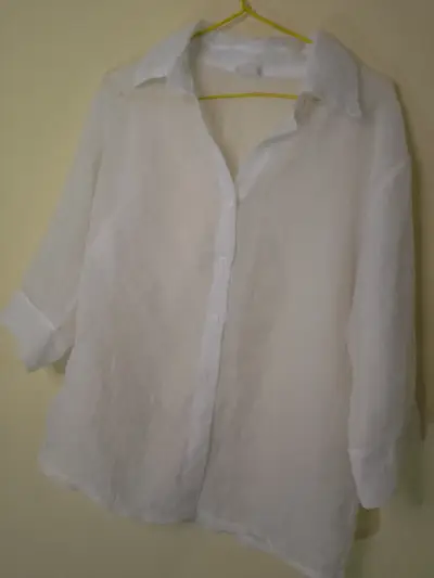 Blusa blanca de lino para mujer - miniatura 1