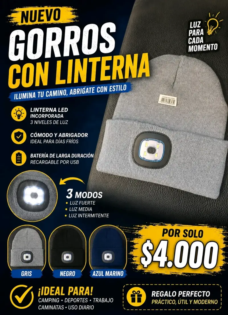 Gorro con linterna LED a pila - 1