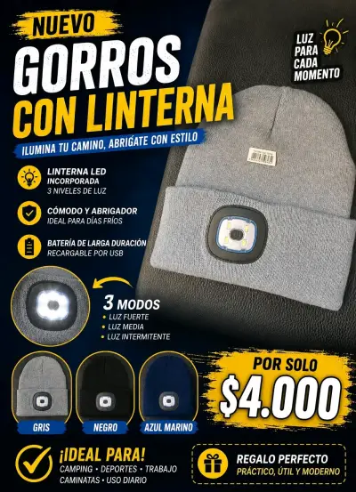 Gorro con linterna LED a pila - miniatura 1