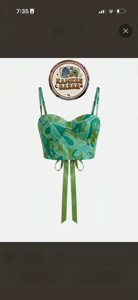 Top Corset Estampado Verde Con Cintas Ajustables S - 1