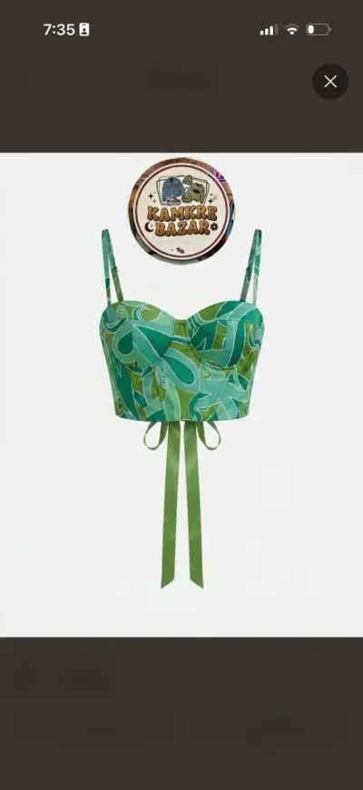 Top Corset Estampado Verde Con Cintas Ajustables S - miniatura 1