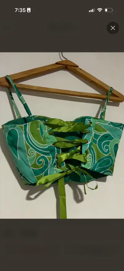 Top Corset Estampado Verde Con Cintas Ajustables S - miniatura 2