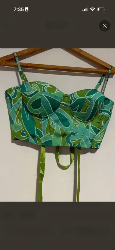 Top Corset Estampado Verde Con Cintas Ajustables S - miniatura 4