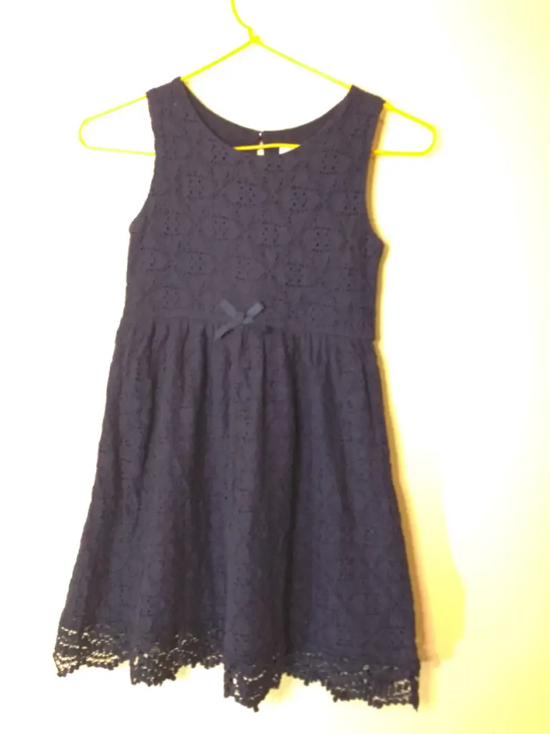 Vestido de encaje azul marino para niña - 1