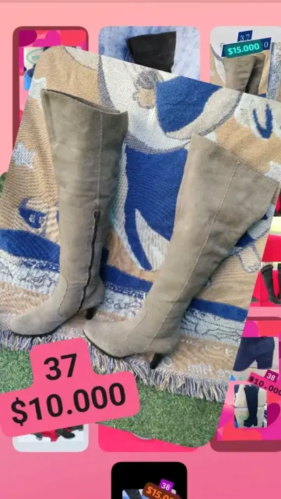Botas largas de gamuza color beige talla 37 - miniatura 1