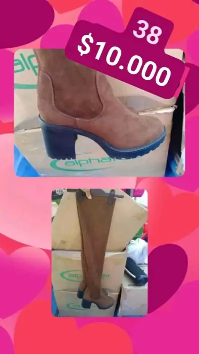Botas largas de gamuza color beige talla 37 - miniatura 3