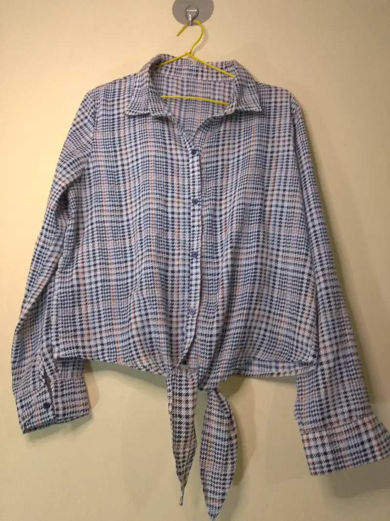 Blusa de cuadros con lazo en la cintura - 1