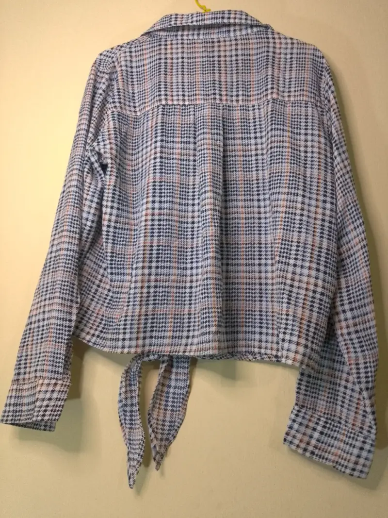 Blusa de cuadros con lazo en la cintura - 3