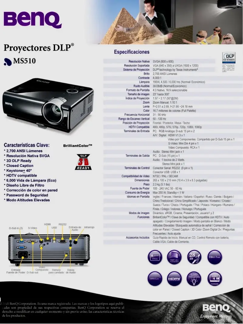 Proyector BenQ con control remoto y cables - 6