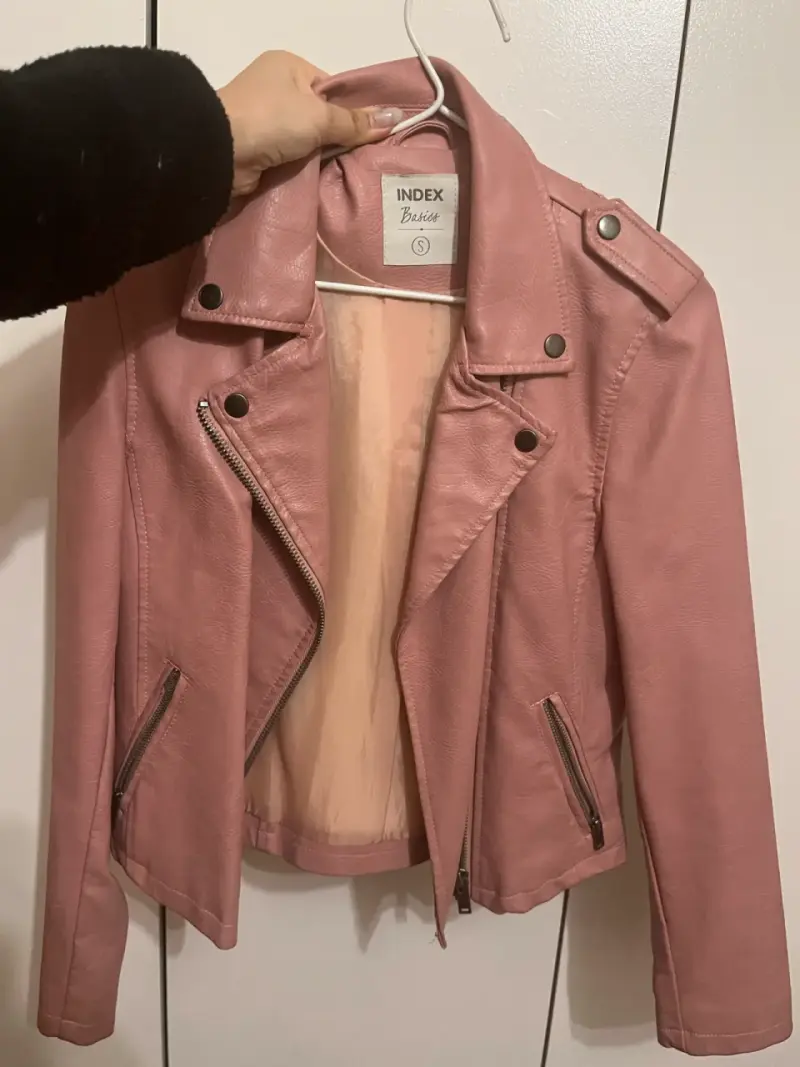 Chaqueta de cuero sintético rosa para mujer - 2