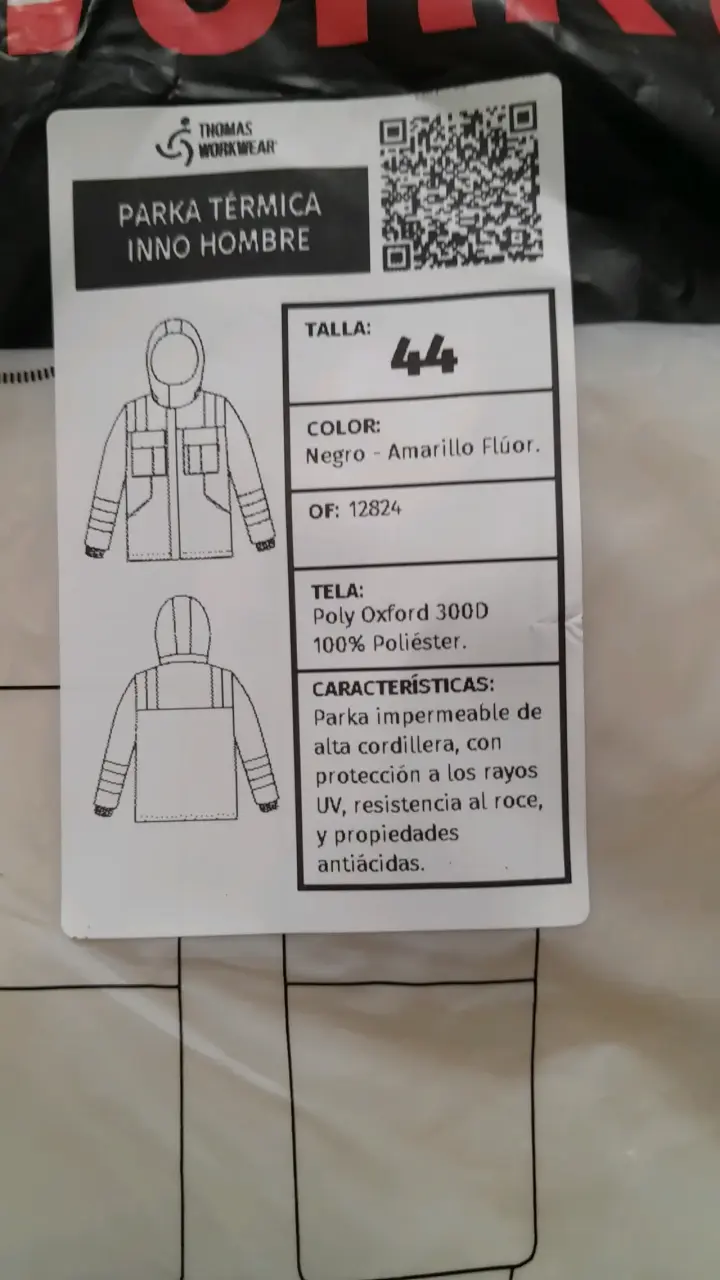 Parka Térmica Hombre Negro Amarillo Flúor talla 44 - 1