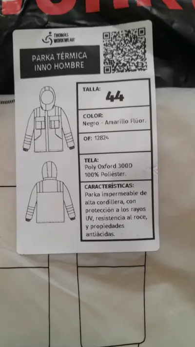 Parka Térmica Hombre Negro Amarillo Flúor talla 44 - miniatura 1