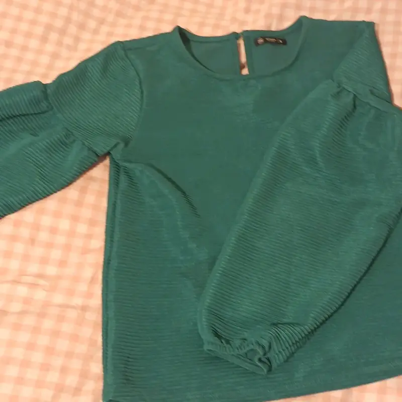 Blusa verde manga larga para mujer talla S - 3