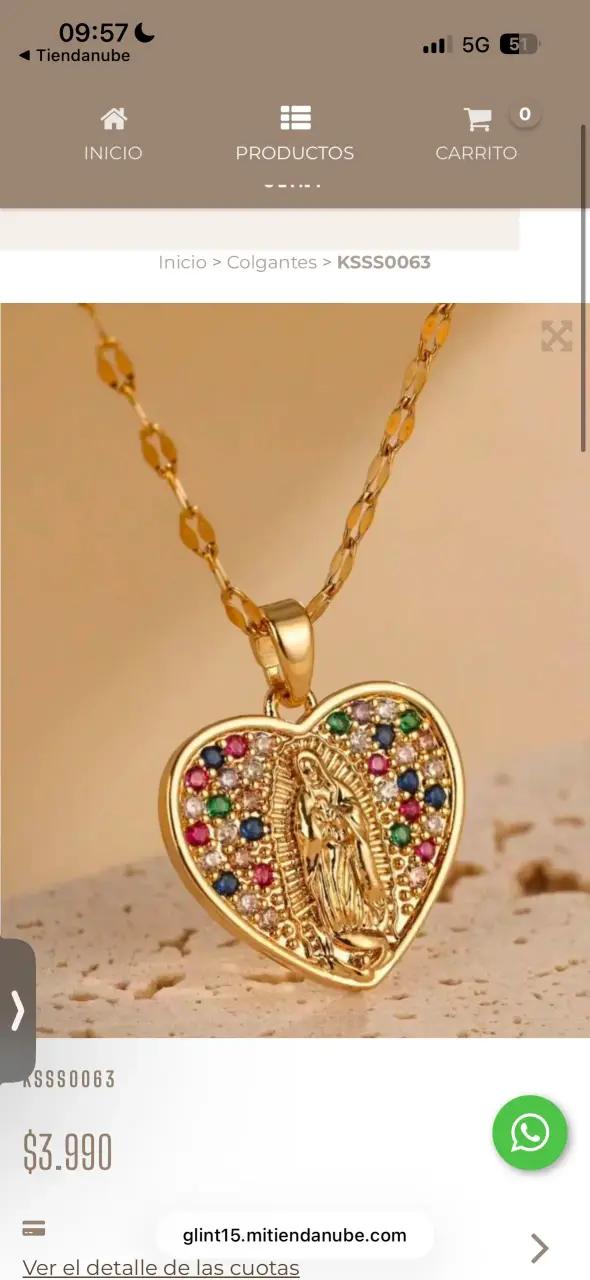 Colgante dorado corazón con Virgen y piedras