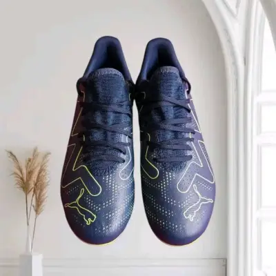 Botines de fútbol Puma azul con diseños verdes - miniatura 2