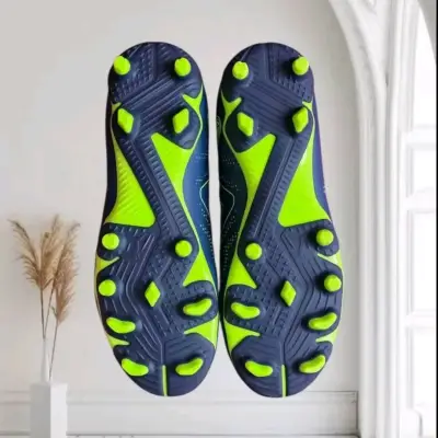 Botines de fútbol Puma azul con diseños verdes - miniatura 3