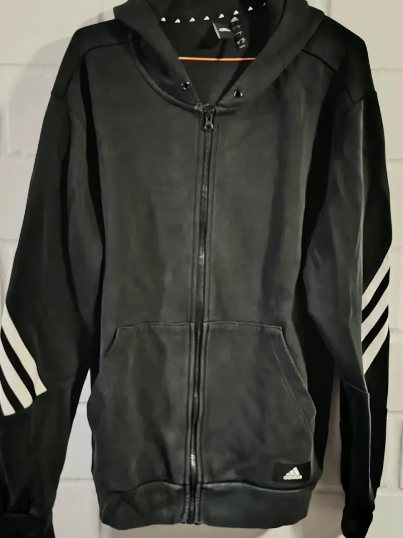 Polerón con capucha negro Adidas con rayas