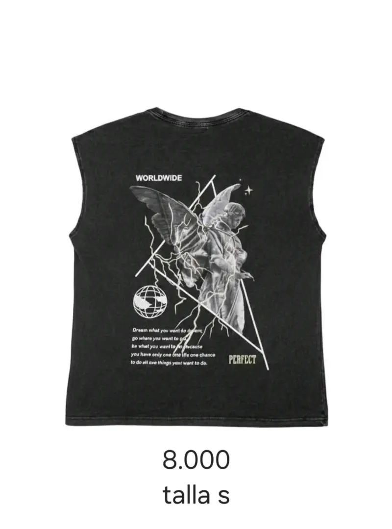 Polera sin mangas negra con diseño gráfico - 1
