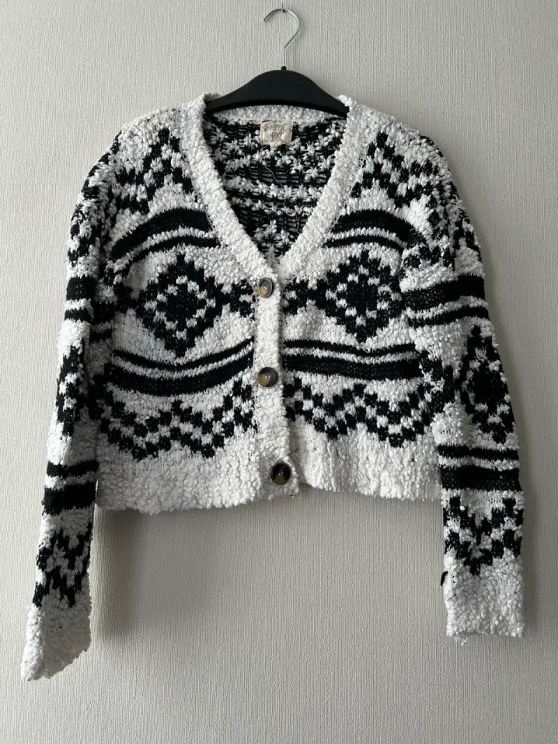 Cardigan de lana blanco y negro talla M - 1