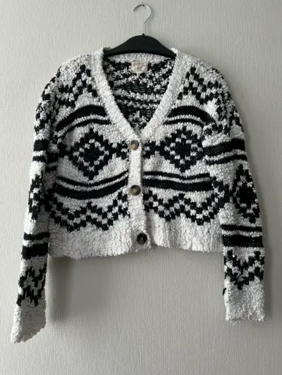 Cardigan de lana blanco y negro talla M - miniatura 1