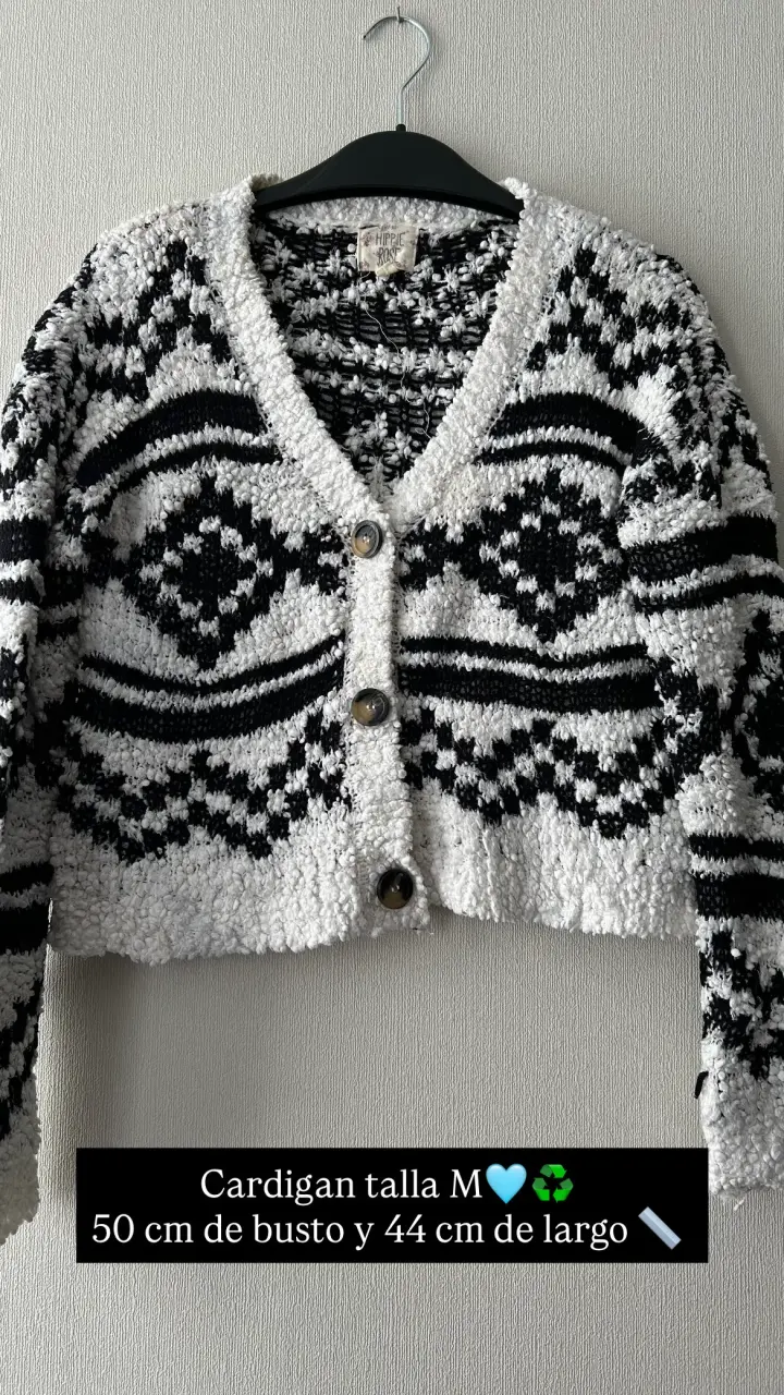 Cardigan de lana blanco y negro talla M - 2