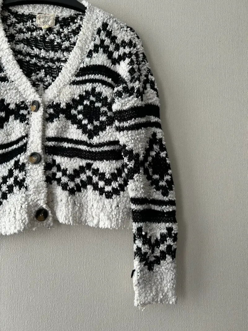 Cardigan de lana blanco y negro talla M - 3