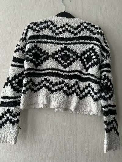 Cardigan de lana blanco y negro talla M - miniatura 4