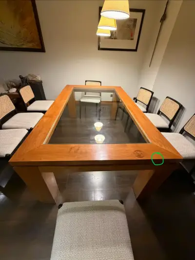 Mesa de Comedor de Madera con Vidrio - miniatura 3