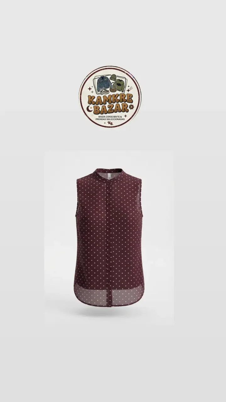 Blusa bordo con lunares blancos sin mangas talla X - 1