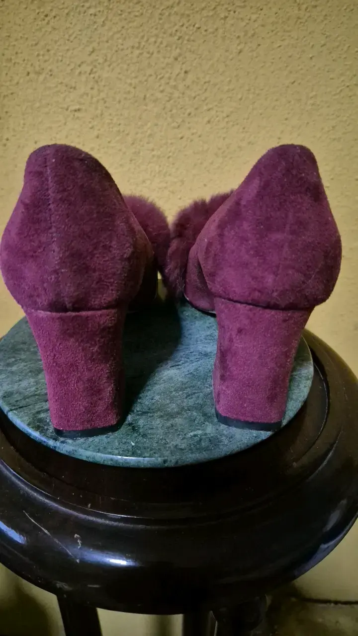 Zapatos de Tacón Burdeos con Detalle de Peluche - 4