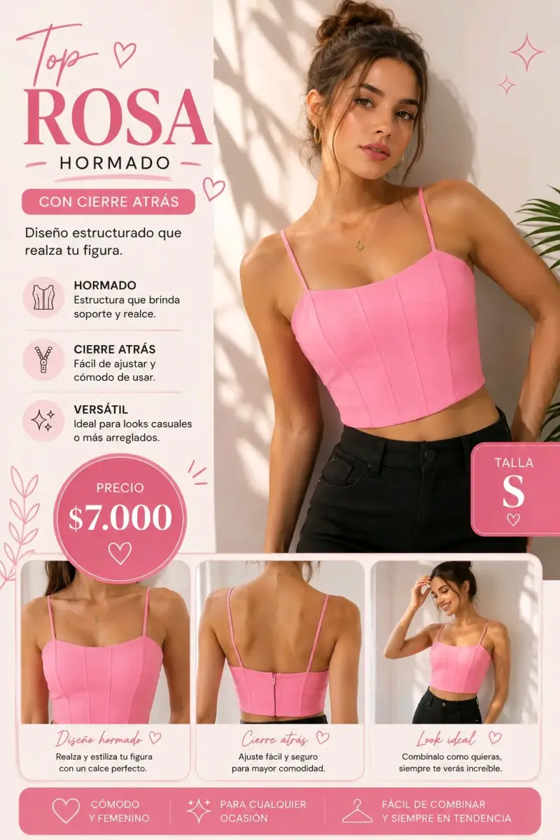 Top rosa hormado con cierre atrás - 1