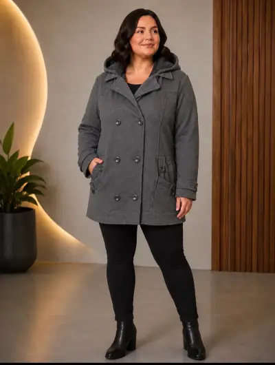 Abrigo de Poleron gris con capucha para mujer - miniatura 1