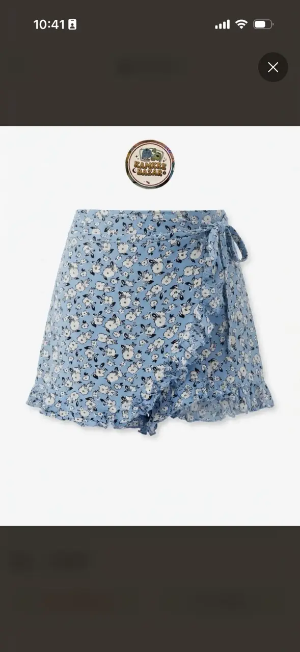 Short azul floral con cierre - 1