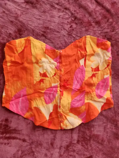Top strapless floral naranja y rosa - miniatura 1