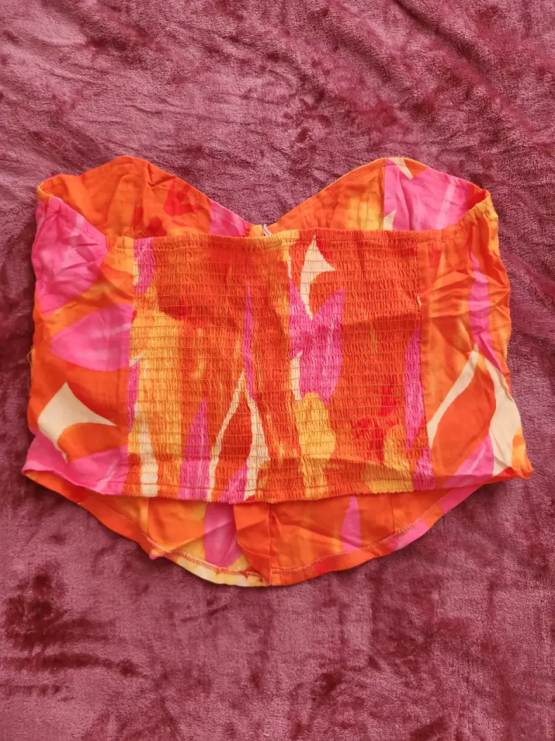 Top strapless floral naranja y rosa - 3